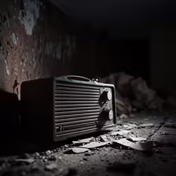 an old radio on the ground in a abandoned house