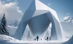people standing inside an abstract structure with a huge structure