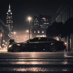 a dark black car in the rain at night