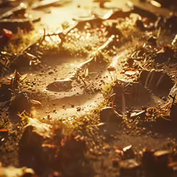 a dirt patch with sun coming through