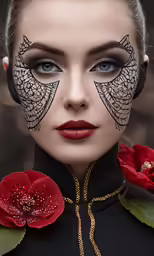 a woman has an artistic make - up on her face