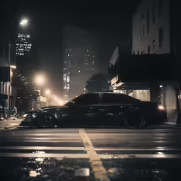 a black car parked on the side of the road