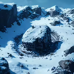 this image shows a rocky mountain top with snow and rocks