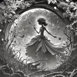 a young girl with an umbrella stands in a field full of leaves