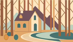 an illustration of a castle in the woods