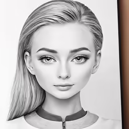 a pencil drawing of a young woman with half face and hair