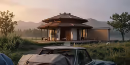 a home on stilts with a car outside