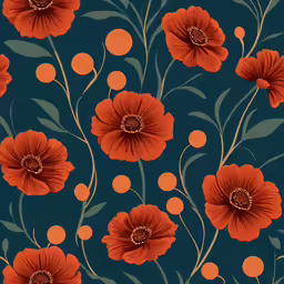 large floral red flowers with dots on a blue background