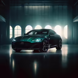 a dark car is parked in the building
