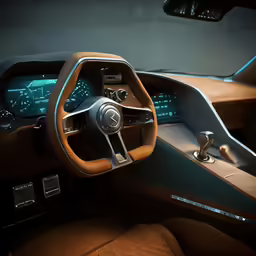 a close up of a car interior in a showroom