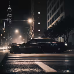 an suv is traveling on a dark street at night
