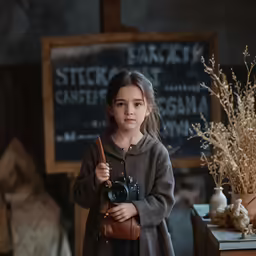 a little girl holding a camera in her hands
