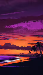 the sunset is changing colors above the water,there is a purple and red sky that has sunset
