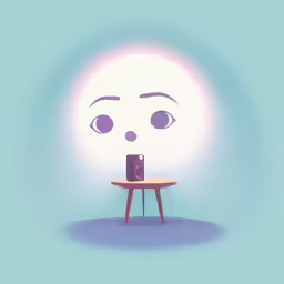 a cartoon with a big light and a table with some things on it