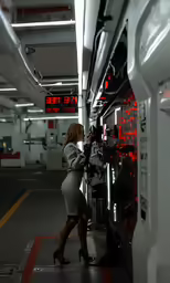 a woman is taking pictures in the middle of a parking garage
