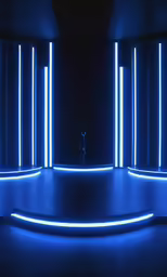 a neon room with blue lighting is shown
