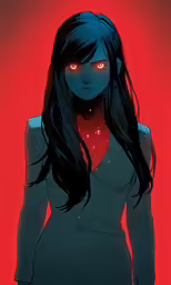 an illustration of the face of a female in a red background