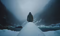 a person walking down a snow covered path