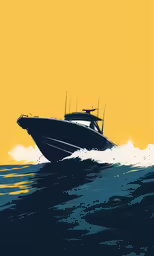 a boat is shown in a yellow and blue sky