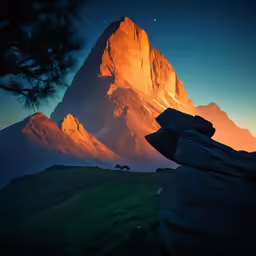 the view of a mountain and some rocks