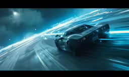 a supercars is driving fast on the road