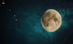 the moon is visible above many birds flying around