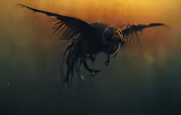 a bird with its wings open, flying in the air