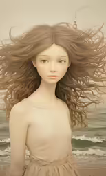 an artistic painting of a young girl on the beach