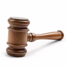 a wooden judges gavel on a white background