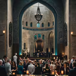 a large crowd is gathered at a church for an event