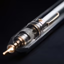 the end of a pen with a light on it