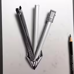 three pencils sitting on top of an empty notebook