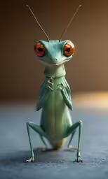 the odd looking green insect has two eyes
