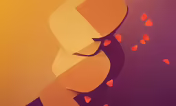 two hearts falling off of a red background