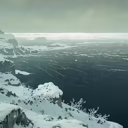 a person in the snow and mountain looking