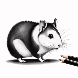 a small black and white animal is looking into a pencil