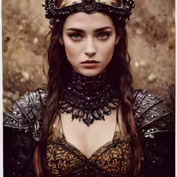 a woman wearing elaborate clothing and a lace collar