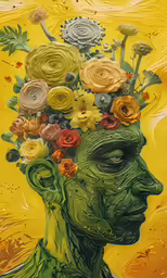 a painting of a face and flower in the middle