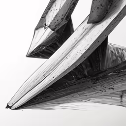 the bottom section of an airplane against a white sky