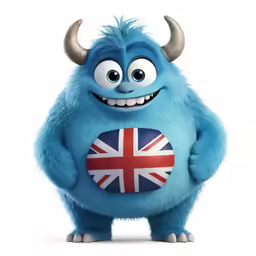 a blue furry monster with horns holding a ball
