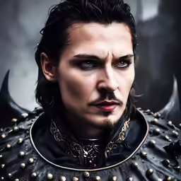the image shows an evil looking man in armor