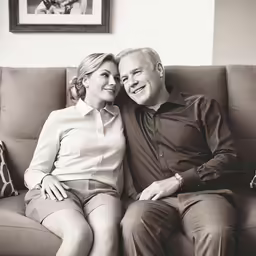 a man and woman are sitting on the couch