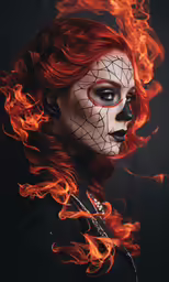 a girl with red hair and makeup with a scary make - up