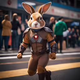 a man in an animal suit walks down the street