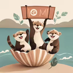 the three otters are under a sign with the i love you written on it