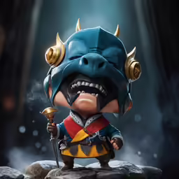 an action figure is posed on a rock