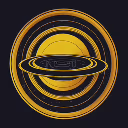 an abstract painting with circles and a circular, black background,a yellow and black circle on top of a black background