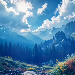 a painting of a rocky mountain landscape