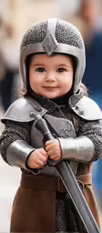 the baby dressed as an old knight