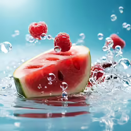 watermelon slices and water bubbles are the focus of this photo